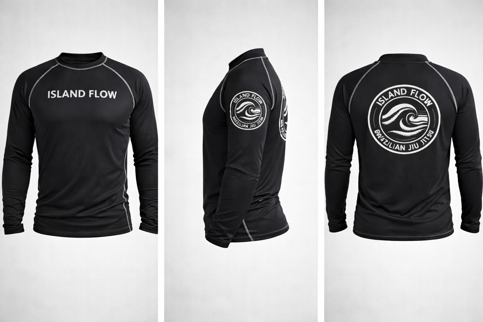 Island Flow Brazilian Jiu-Jitsu black long sleeve rash guard