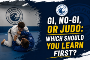 Gi, No-Gi, or Judo? Two Brazilian Jiu-Jitsu students training at Island Flow BJJ while comparing the best martial art for beginners.